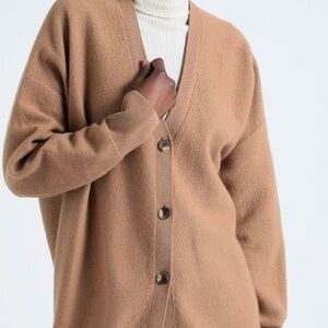 COS 100% Wool Knit Longline Button Front Cardigan Tan Brown Camel S